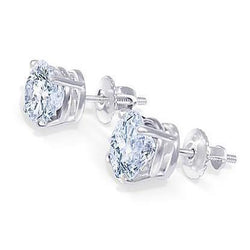 Round Cut Real Diamond Stud Earrings 2 Carats White Gold 14K
