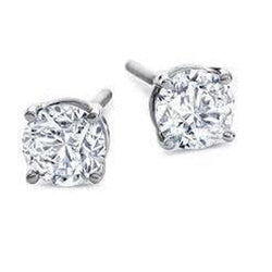 Round Cut Real Diamond Stud Solitaire Earrings 3 Carats White Gold 14K