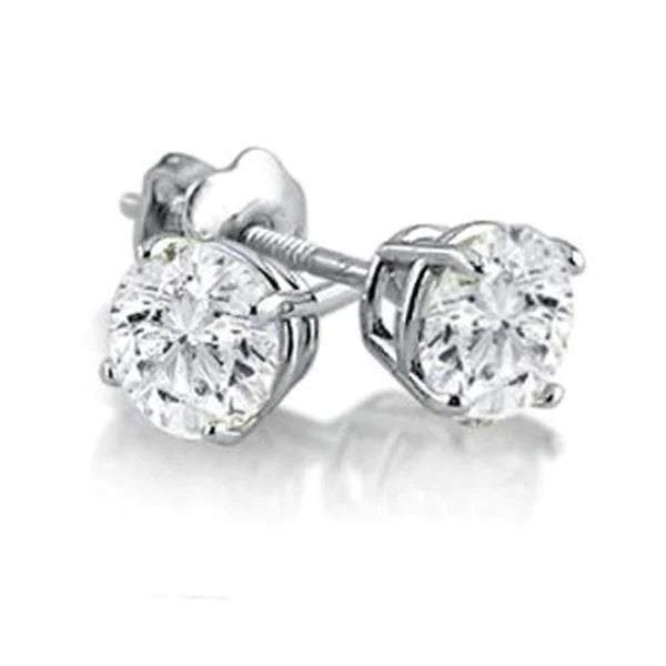Round Cut Real Diamonds 2.00 Carats Studs Earrings White Gold 14K New