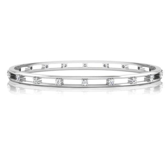 Round Cut Real Diamonds 3.00 Carats Lady Bangle White Gold 14K