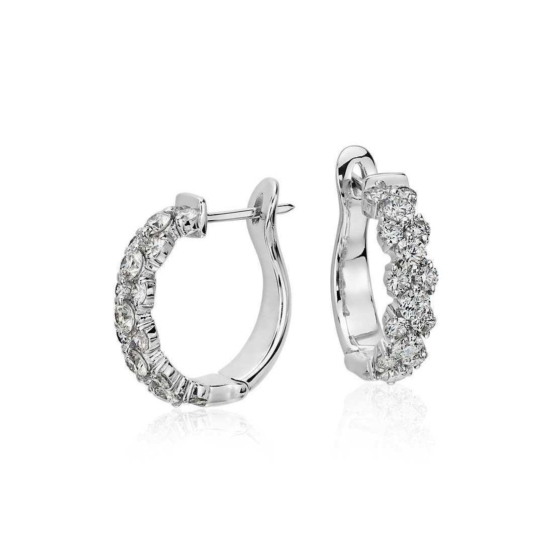 Round Cut Real Diamonds 3.50 Carats Women Hoop Earrings Gold 14K New