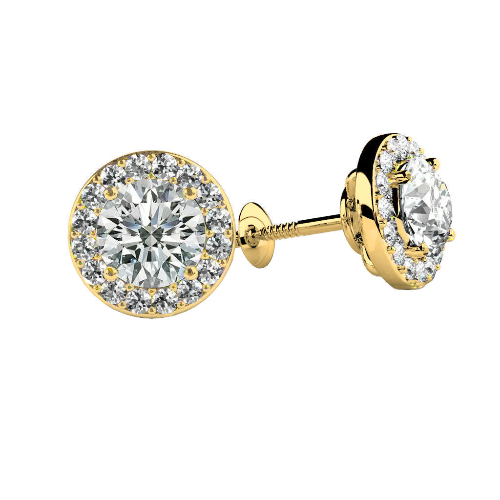 Round Cut Real Halo Diamond Stud Earrings 2.40 Carat White Gold 14K