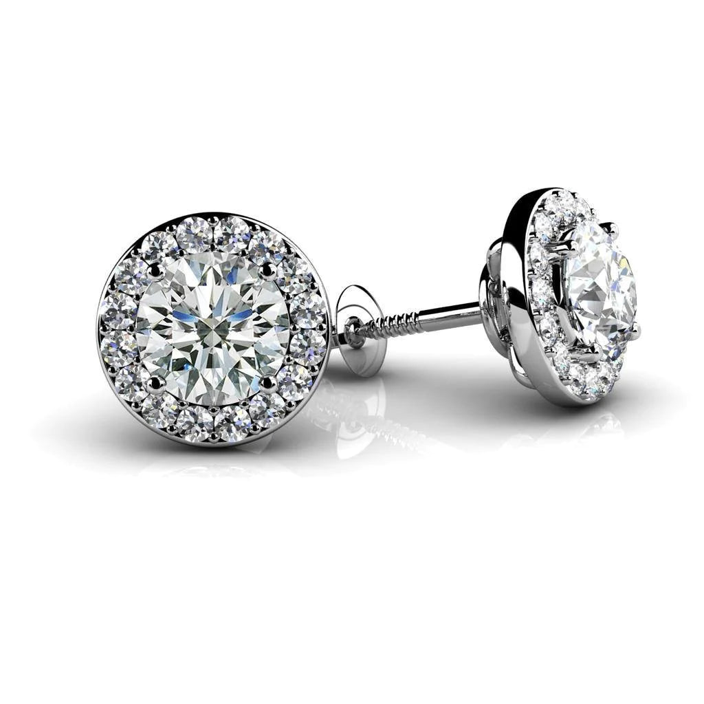 Round Cut Real Halo Diamond Stud Earrings 2.40 Carat White Gold 14K