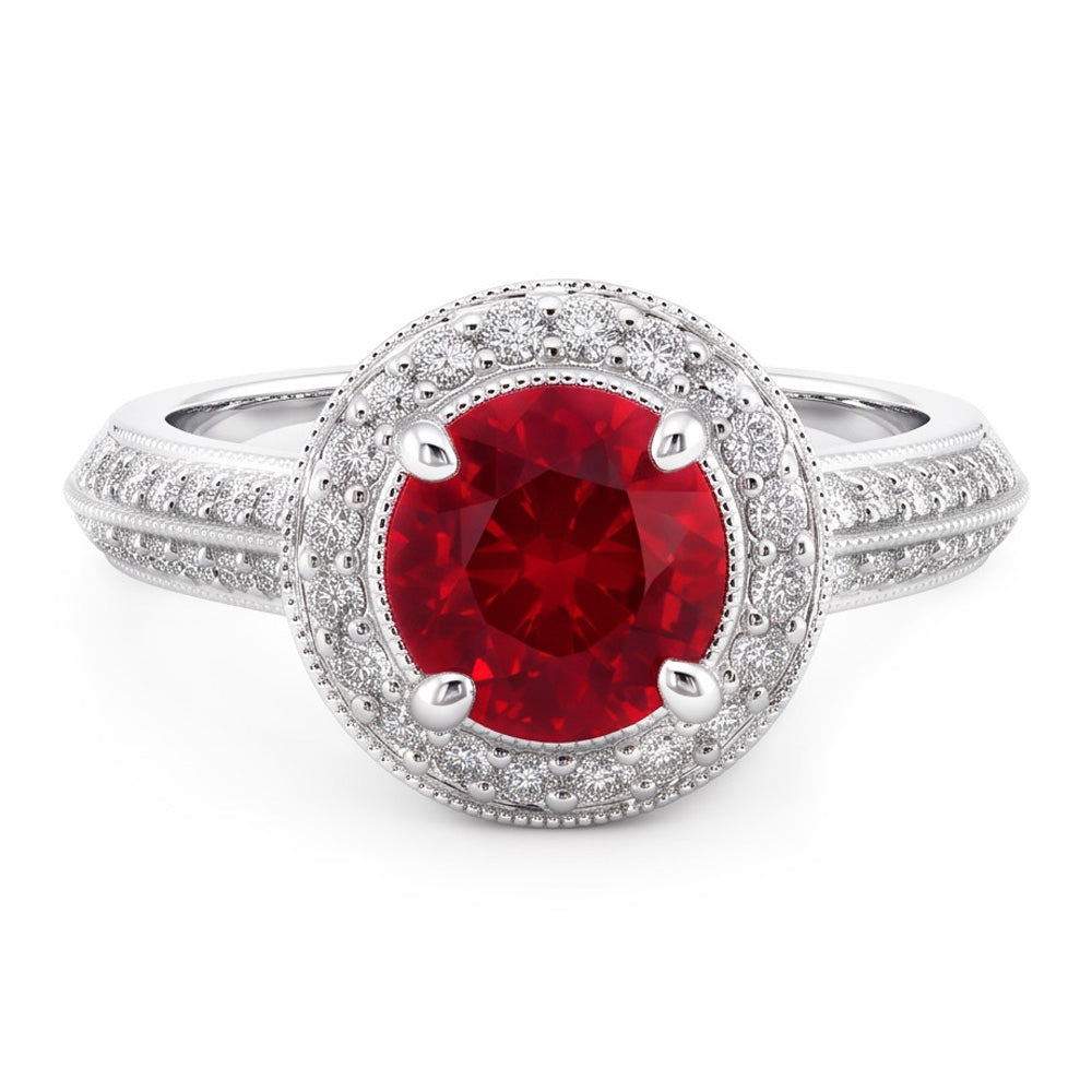 Round Cut Red Sapphire Natural Earth Mined Diamond Ring White Gold Jewellery 1.5 Carats