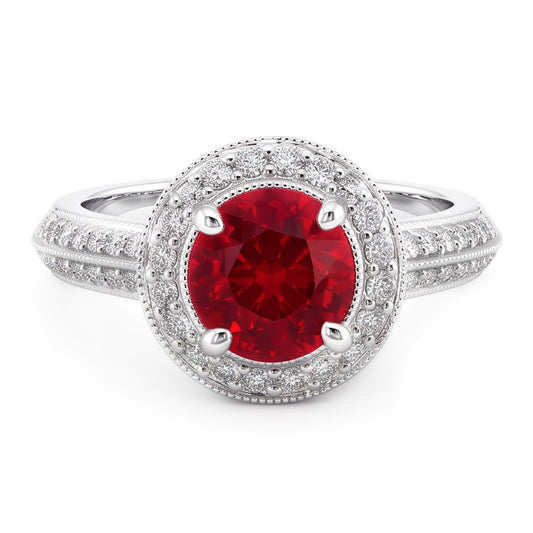 Round Cut Red Sapphire Natural Earth Mined Diamond Ring White Gold Jewellery 1.5 Carats