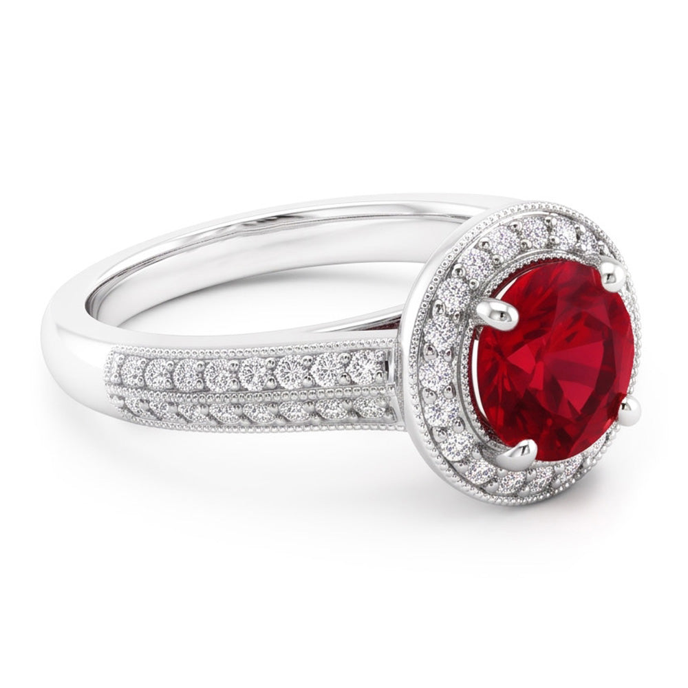 Round Cut Red Sapphire Natural Earth Mined Diamond Ring White Gold Jewellery 1.5 Carats