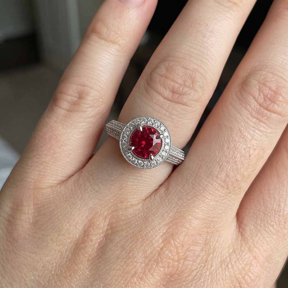 Round Cut Red Sapphire Natural Earth Mined Diamond Ring White Gold Jewellery 1.5 Carats