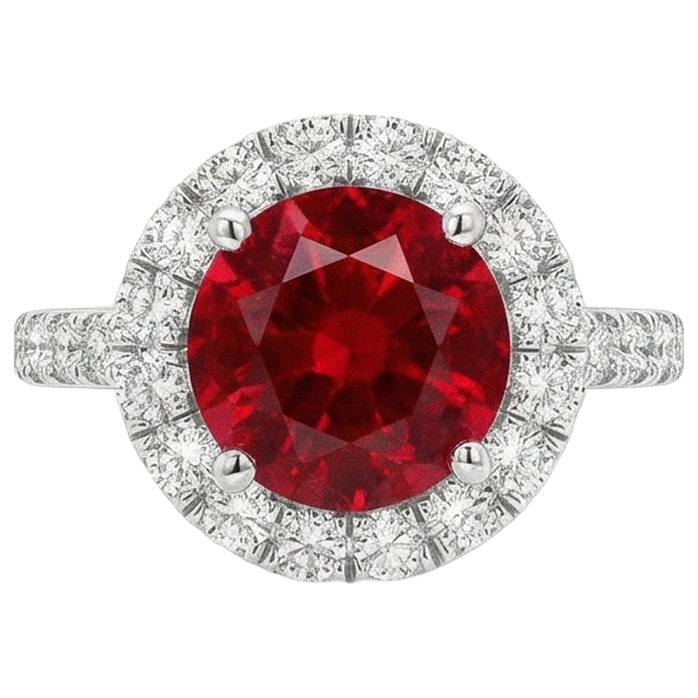 Round Cut Ruby And Natural Earth Mined Diamonds 4.50 Ct Wedding Ring 14K White Gold