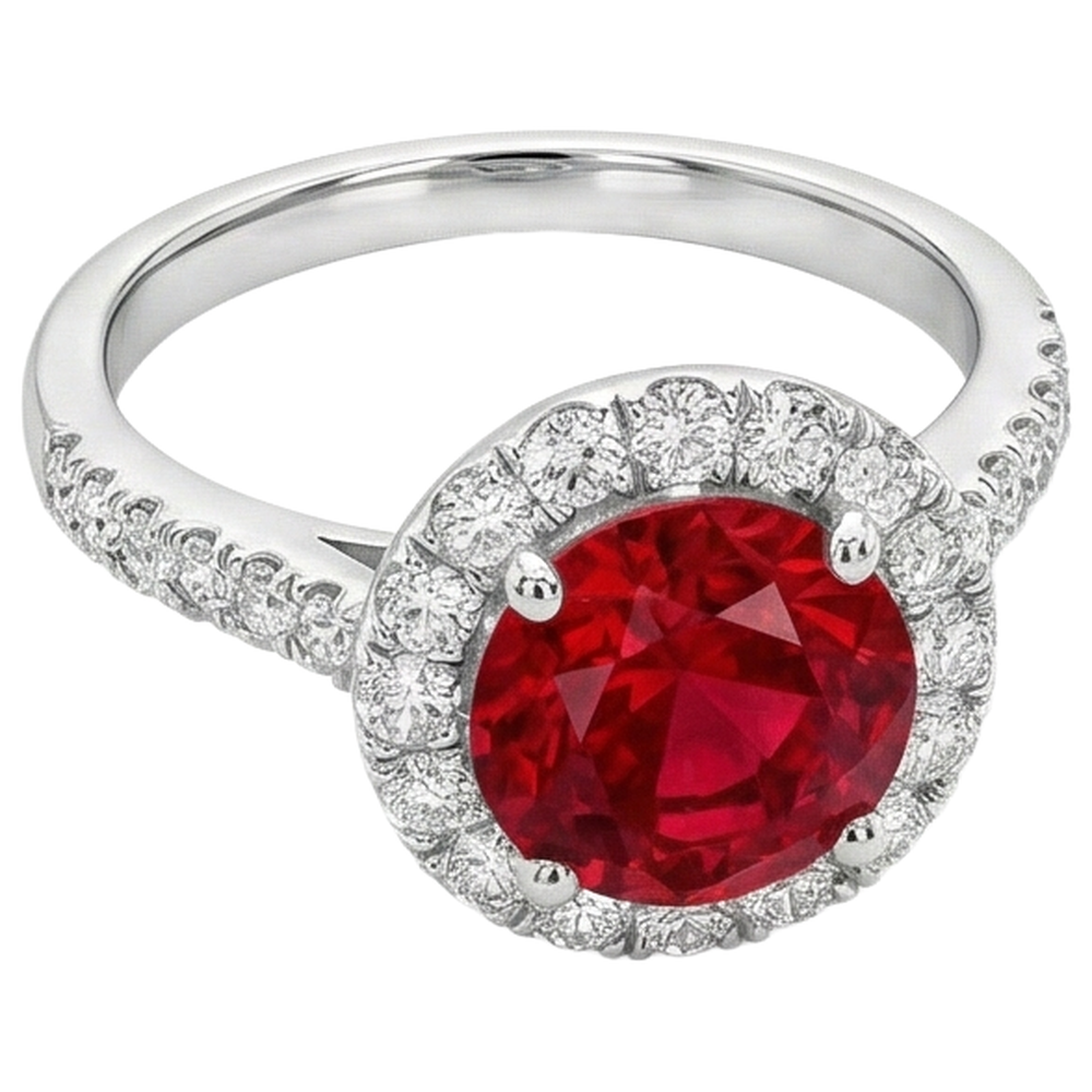 Round Cut Ruby And Natural Earth Mined Diamonds 4.50 Ct Wedding Ring 14K White Gold
