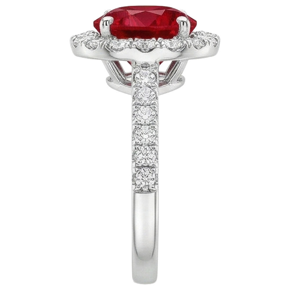Round Cut Ruby And Natural Earth Mined Diamonds 4.50 Ct Wedding Ring 14K White Gold