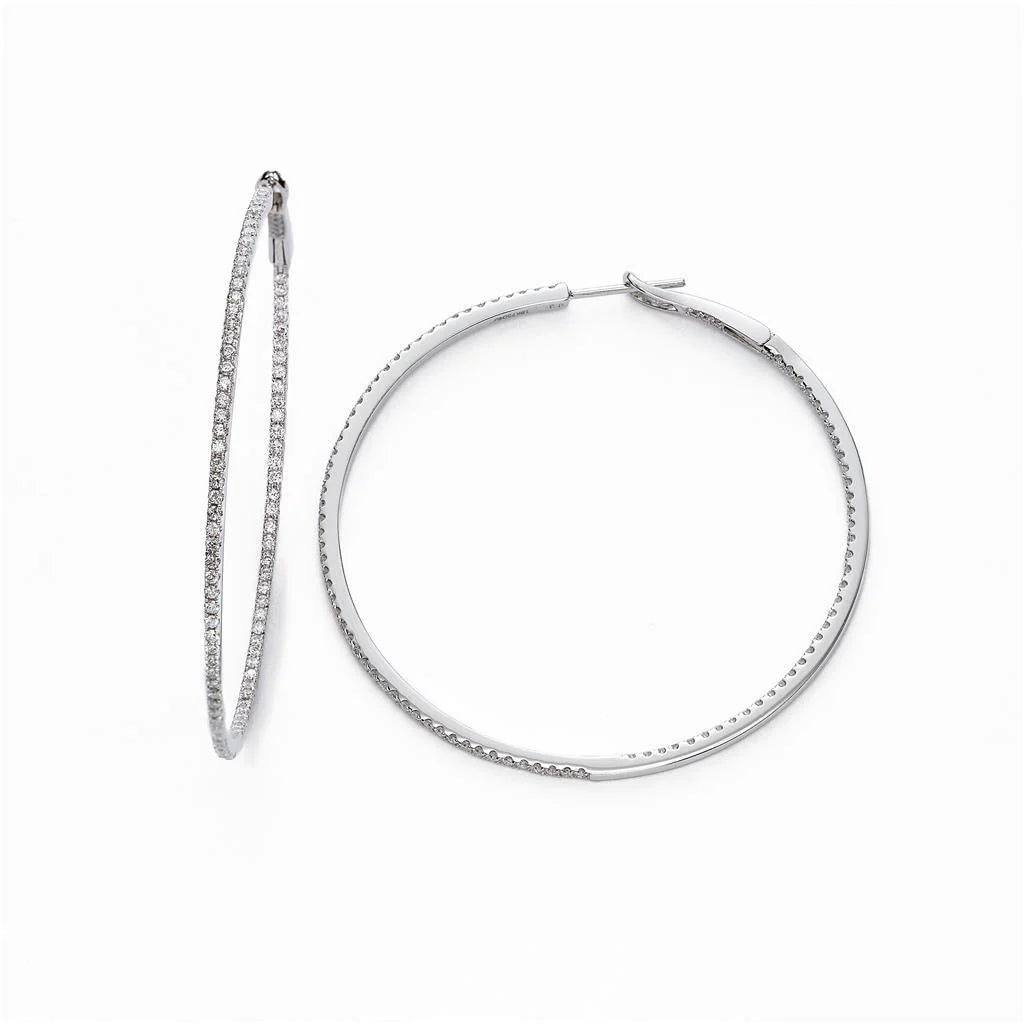Round Cut Small 1.80 Ct Real Diamonds Ladies Hoop Earrings White Gold 14K
