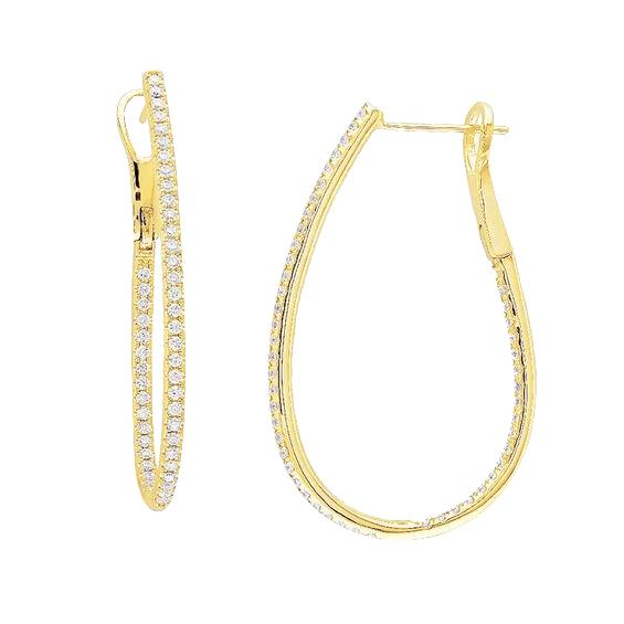 Round Cut Small 2.80 Carats Genuine Diamonds Hoop Earrings Gold Yellow 14K