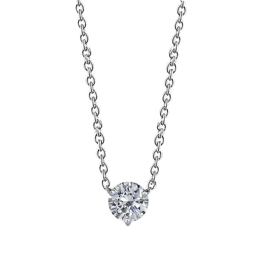 Round Cut Solitaire Natural Diamond Necklace Pendant 0.75 Carat White Gold 14K