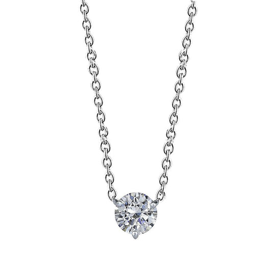 Round Cut Solitaire Natural Diamond Necklace Pendant 0.75 Carat White Gold 14K
