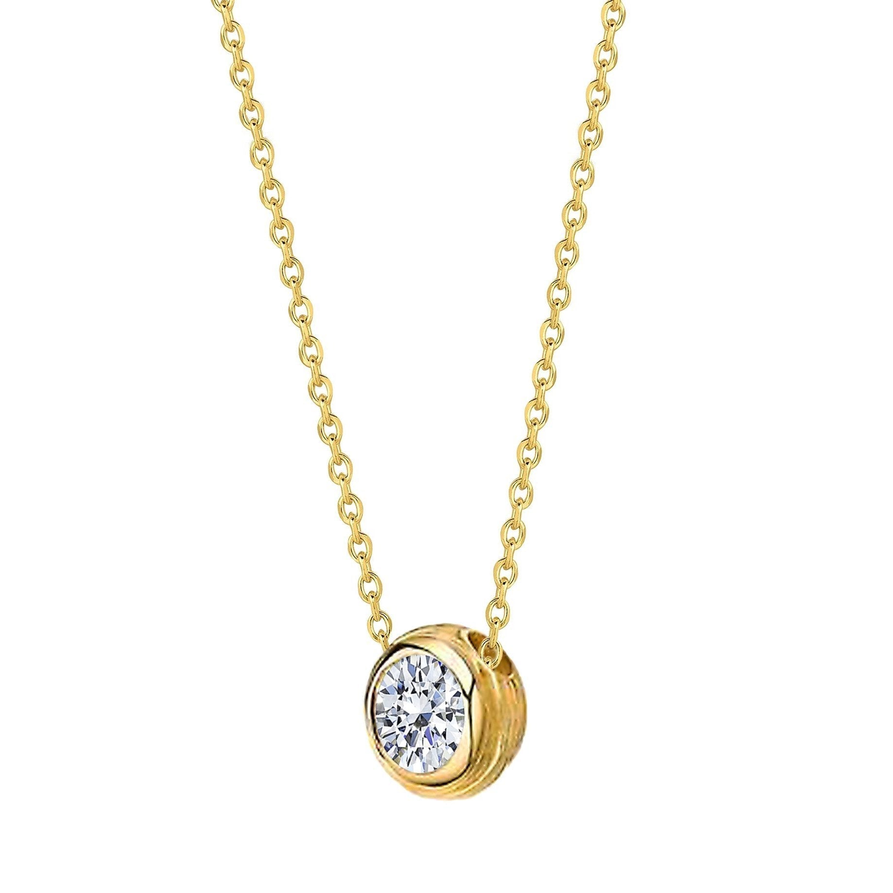 Round Cut Solitaire Natural Diamond Pendant Necklace 2 Carat Yellow Gold 14K