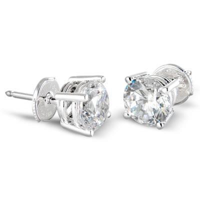 Round Cut Solitaire Real Diamond Stud Earrings 2 Carats Women White Gold