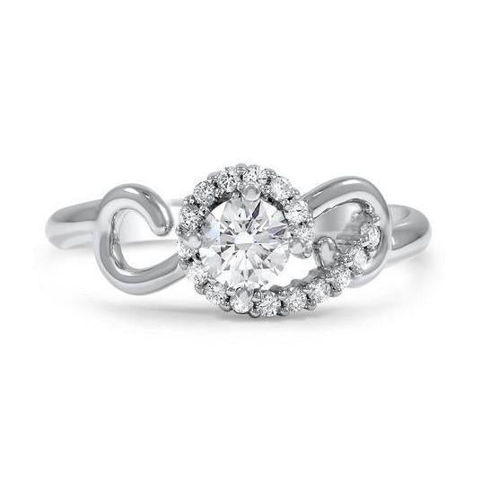Round Cut Solitaire With Accent Genuine Diamond 2.50 Carats Ring White Gold