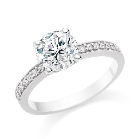 Round Cut Solitaire With Accent Real Diamonds Wedding Ring 14K White Gold