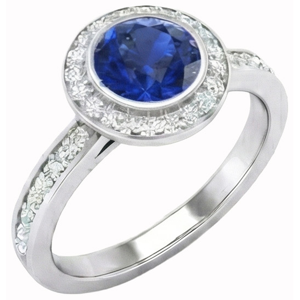 Round Cut Solitaire With Accents 2.40 Ct Ceylon Sapphire Natural Earth Mined DIAMOND ( NOT LAB GROWN )s Ring