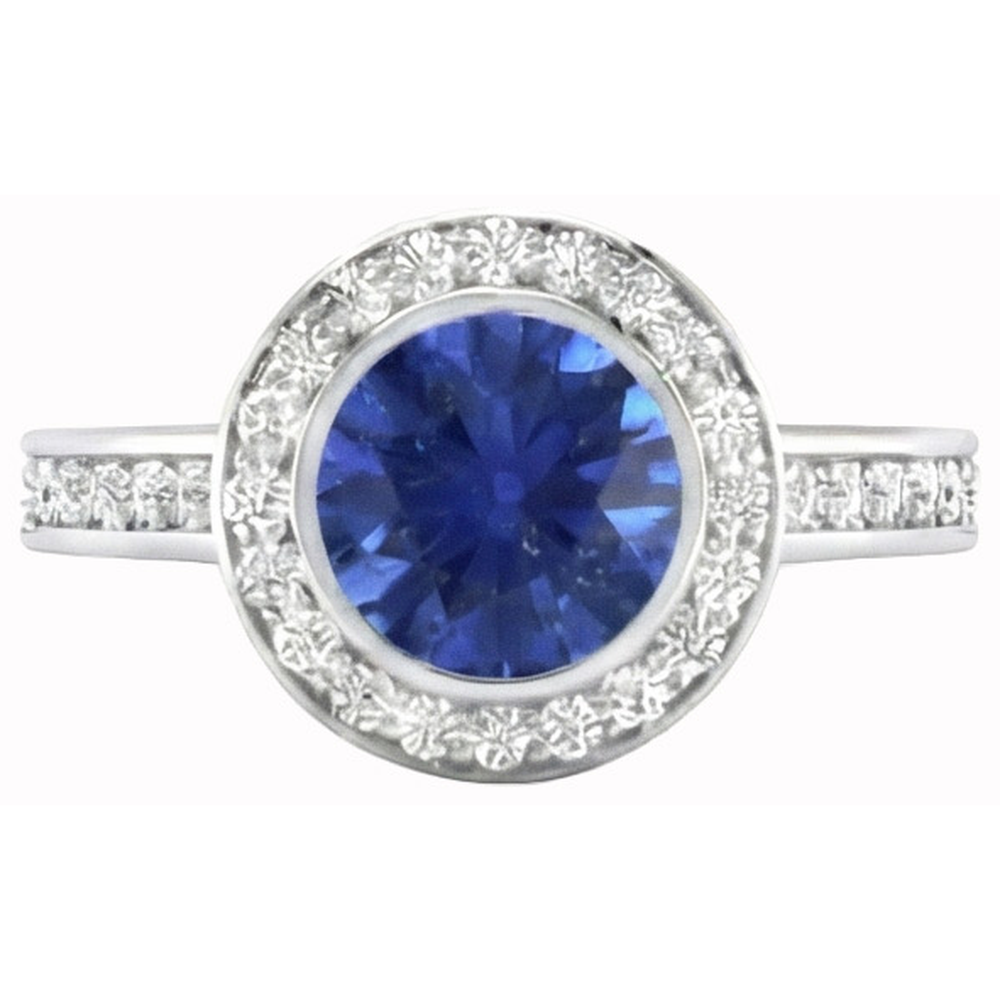 Round Cut Solitaire With Accents 2.40 Ct Ceylon Sapphire Natural Earth Mined DIAMOND ( NOT LAB GROWN )s Ring