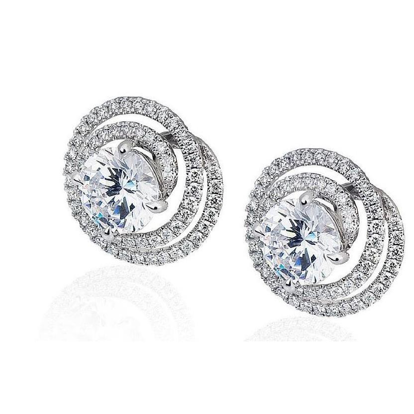 Round Cut Sparkling 2.76 Carats Natural Diamond Lady Stud Earrings Halo