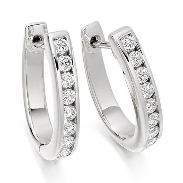 Round Cut Sparkling 3 Ct Real Diamonds Hoop Earrings 14K White Gold