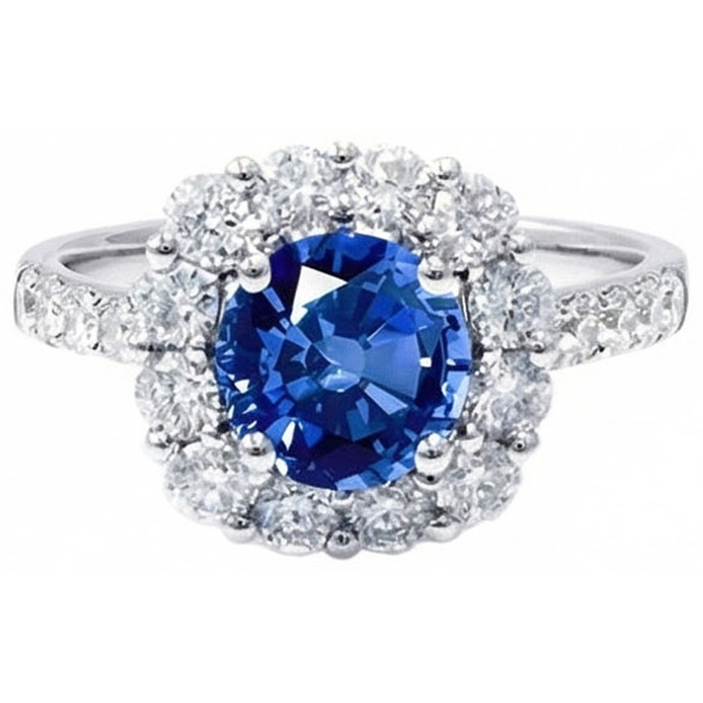 Round Cut Sri Lanka Sapphire Natural Earth Mined DIAMOND ( NOT LAB GROWN ) Ring Gold 14K 1.50 Carats