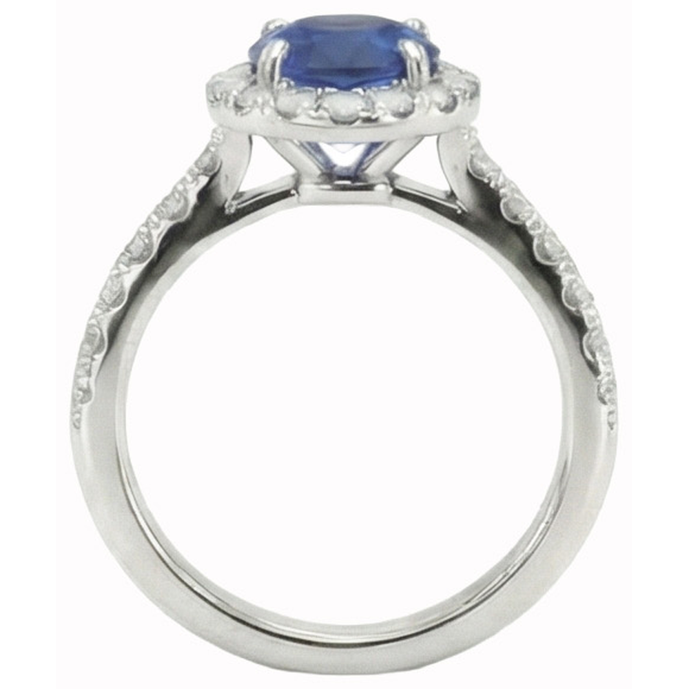 Round Cut Sri Lankan Sapphire Halo Natural Earth Mined Diamond Ring White Gold 14K