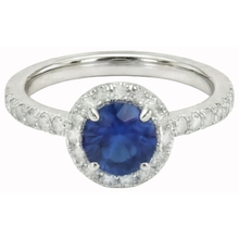 Round Cut Sri Lankan Sapphire Halo Natural Earth Mined Diamond Ring White Gold 14K
