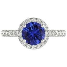 Round Cut Tanzanite And Natural Earth Mined Diamonds 11 Ct Ring White Gold 14K