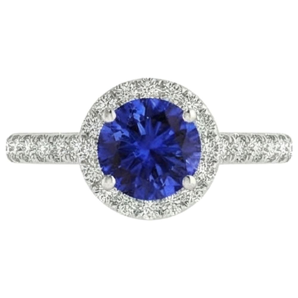 Round Cut Tanzanite And Natural Earth Mined Diamonds 11 Ct Ring White Gold 14K