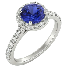 Round Cut Tanzanite And Natural Earth Mined Diamonds 11 Ct Ring White Gold 14K