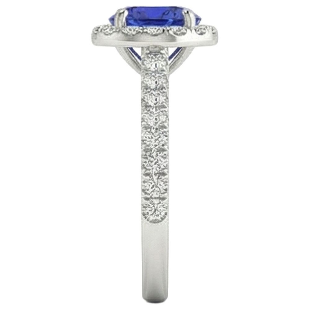 Round Cut Tanzanite And Natural Earth Mined Diamonds 11 Ct Ring White Gold 14K