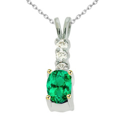Gemstone Pendant 14 Karat Two Tone Gold – Colombian Emerald Oval