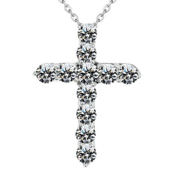 Round Diamond Cross Real Diamond Pendant With Chain 5.75 Carats White Gold