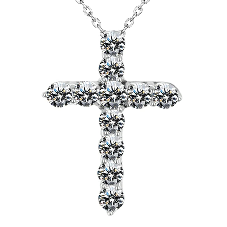 Round Diamond Cross Real Diamond Pendant With Chain 5.75 Carats White Gold