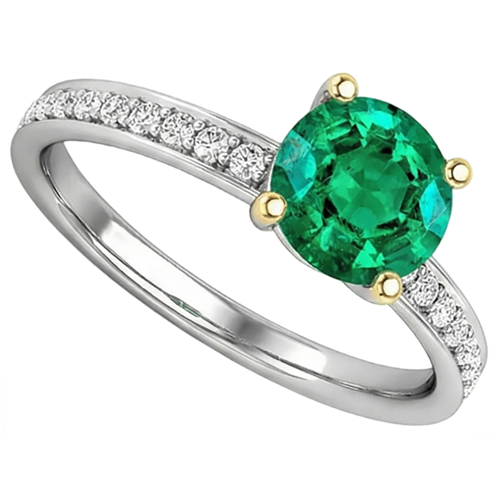 Gemstone Ring 14 Karat Two Tone Gold with Emerald – profile view