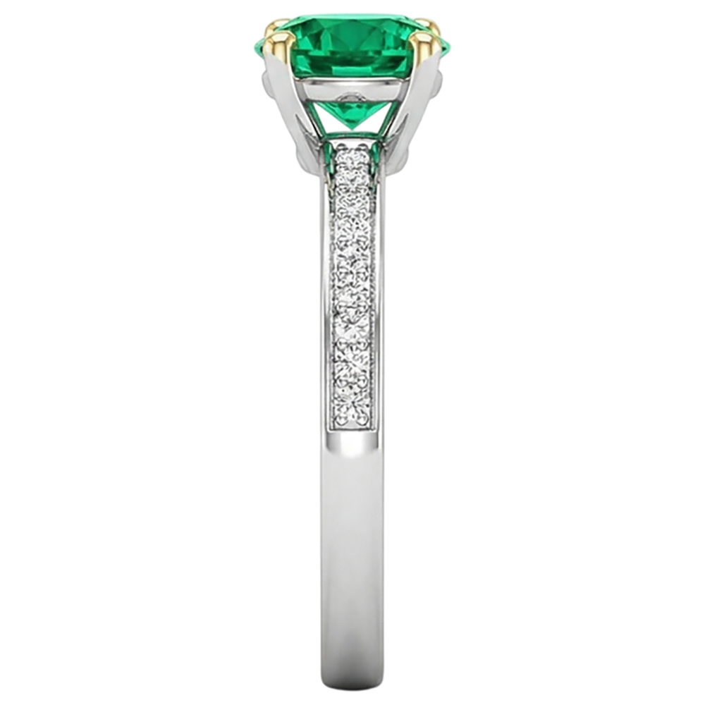 Earth-Mined Emerald Gemstone Ring 2 ct 14 Karat Two Tone Gold – top view