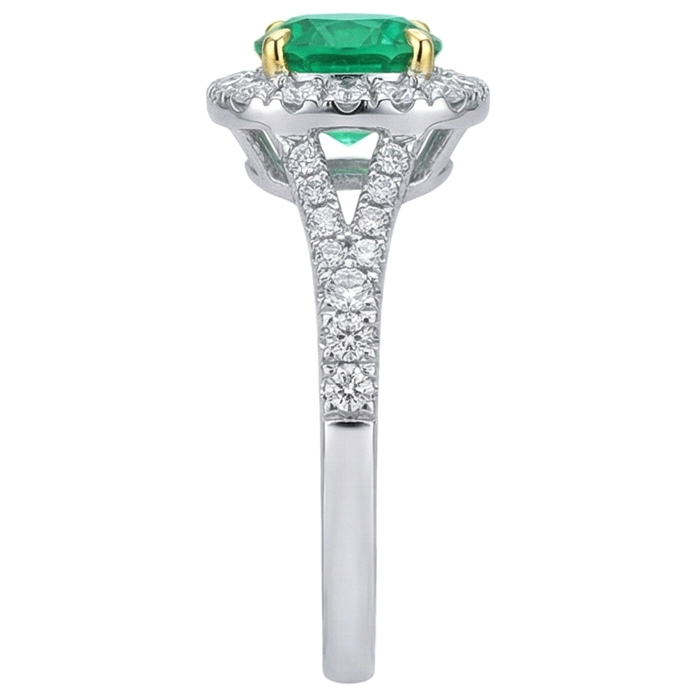 Gemstone Ring 14 Karat Two Tone Gold with Emerald – profile view