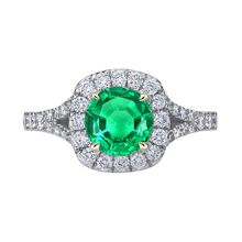 Emerald Round Cut Gemstone Ring in 14 Karat Two Tone Gold – main view