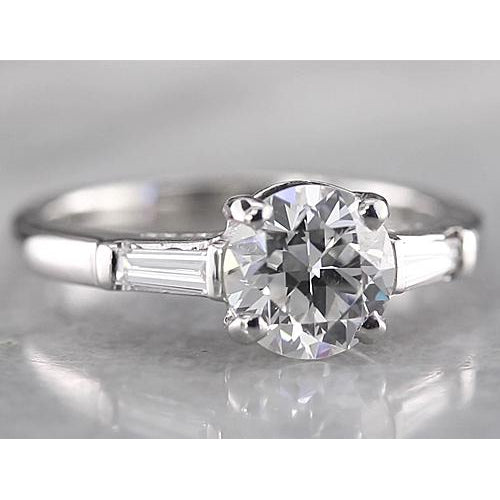 Round Diamond Genuine 3 Stone Ring Baguettes White Gold 14K 1.60 Caratsa