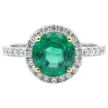 Gemstone Ring 14 Karat Two Tone Gold with Fine Emerald – front view
