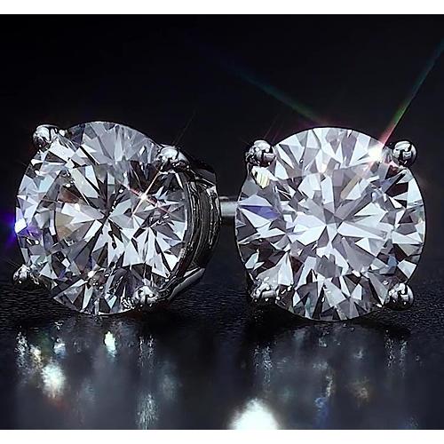 Round Diamond Natural Basket Stud Earring 2.50 Carats White Gold 14K Jewelry