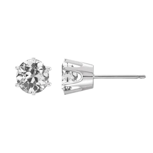 Round Diamond Stud Earrings Genuine Old Miner Jewelry 3 Carats Push Backs