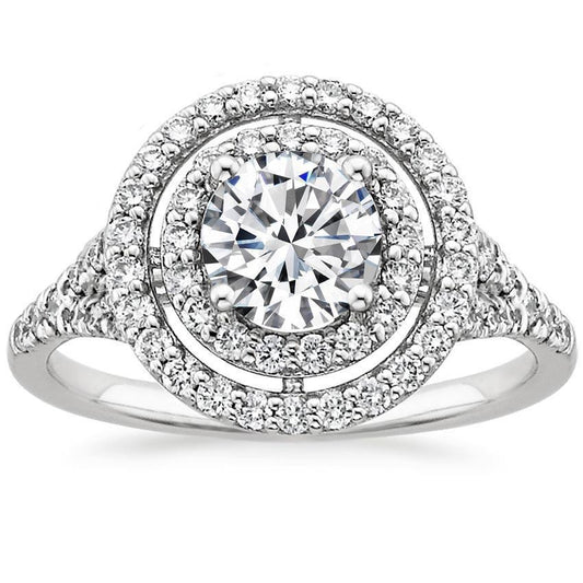 Round Double Halo Natural Diamond Wedding Ring 2 Carats