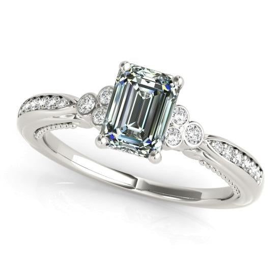 Round & Emerald Natural Diamond Wedding Lady's Ring 14K Gold 4.50 Carats