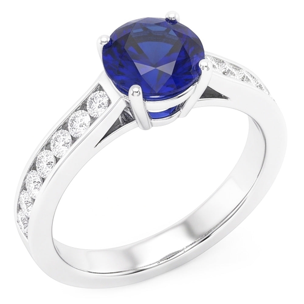 Round Engagement Ring Sapphire 2 Carats Channel Set Natural Earth Mined Diamonds