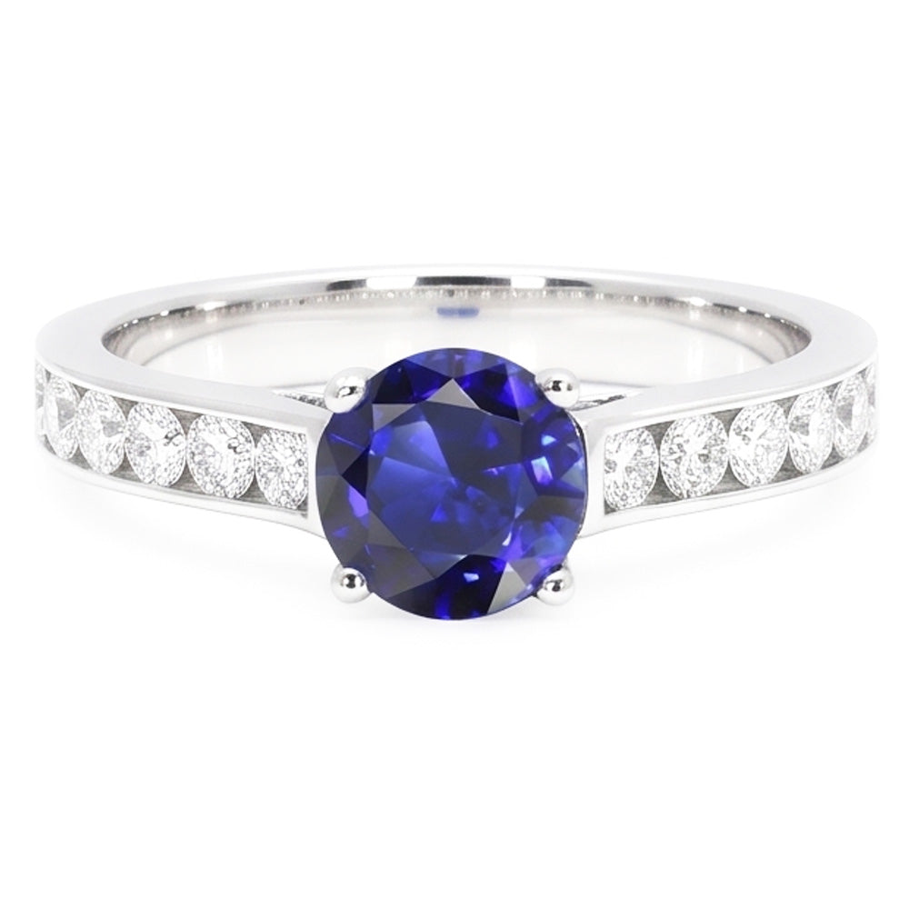 Round Engagement Ring Sapphire 2 Carats Channel Set Natural Earth Mined Diamonds