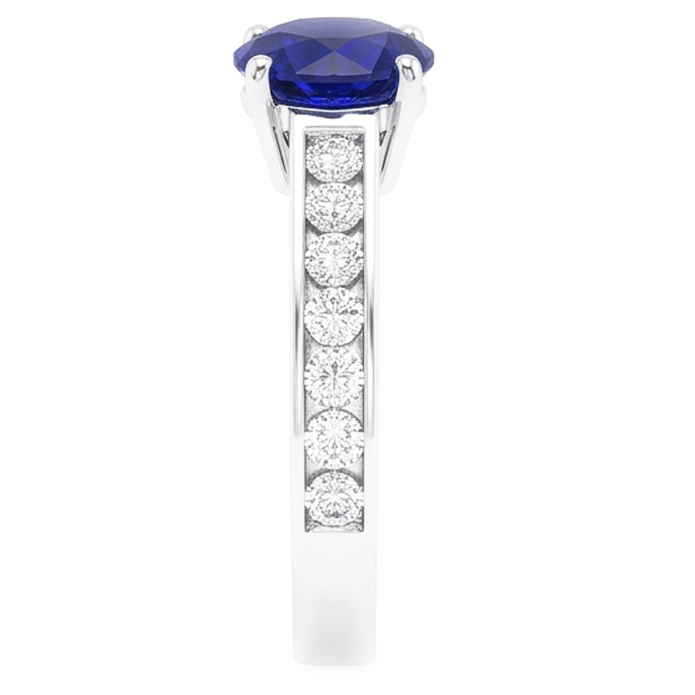 Round Engagement Ring Sapphire 2 Carats Channel Set Natural Earth Mined Diamonds
