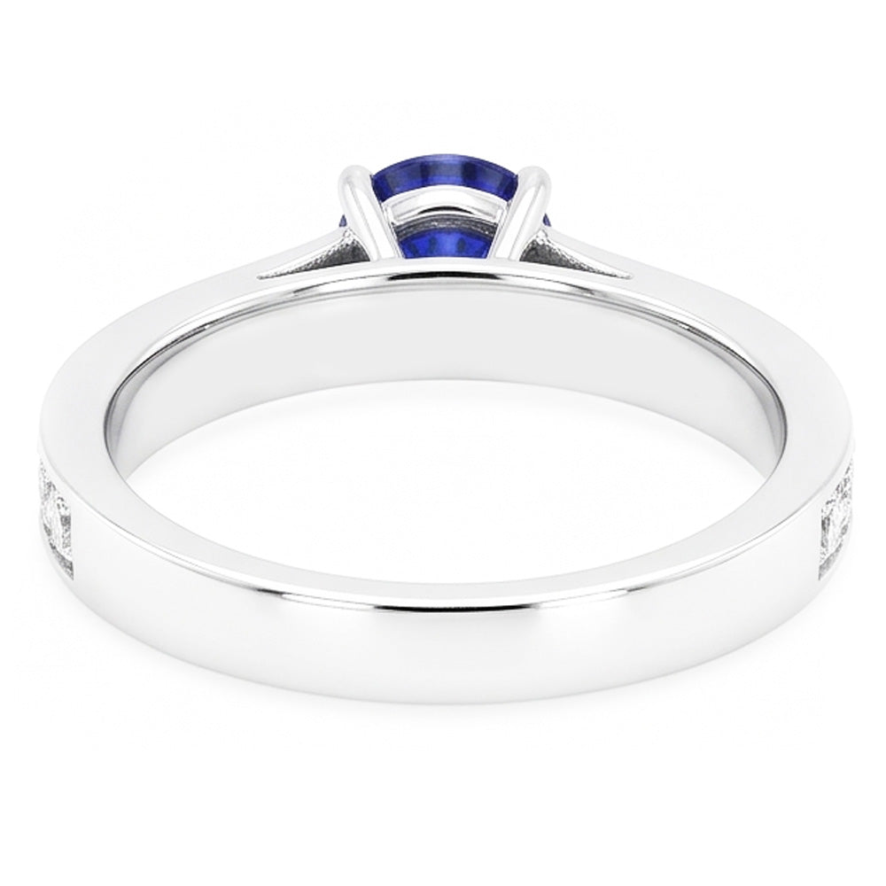 Round Engagement Ring Sapphire 2 Carats Channel Set Natural Earth Mined Diamonds
